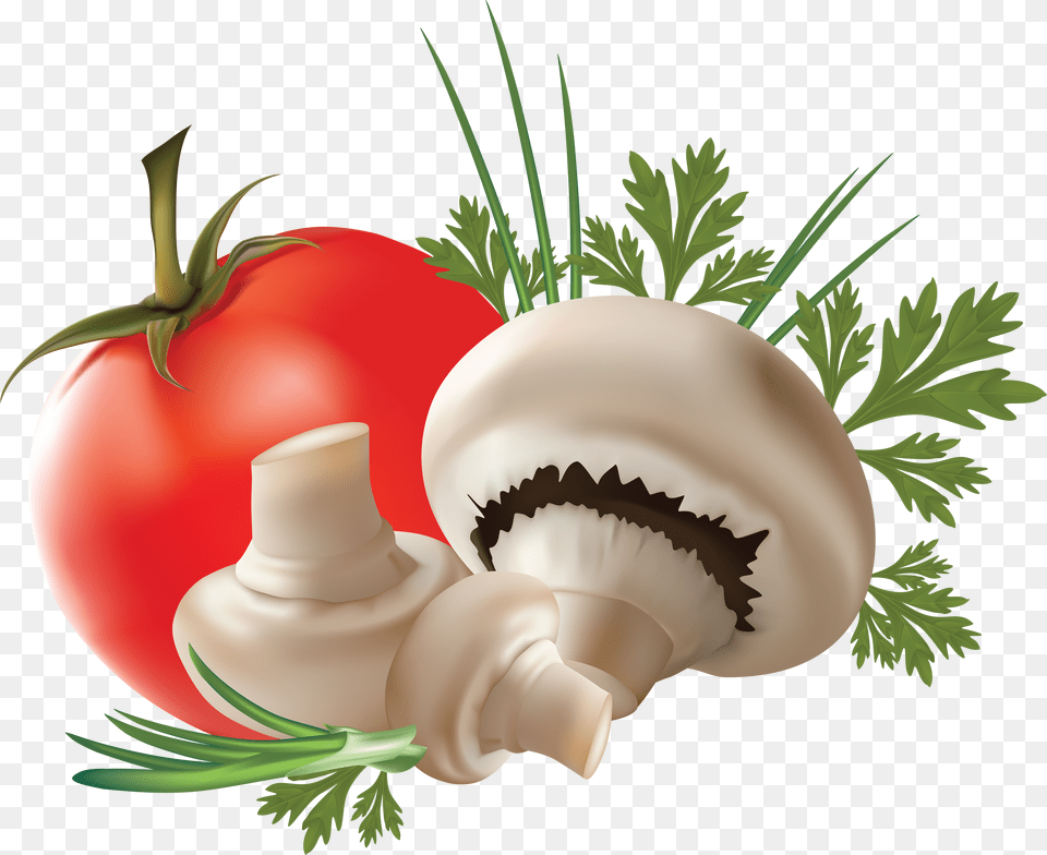Mushroom With Tomato Images Shampinoni Vektor, Herbs, Plant, Parsley, Food Free Transparent Png