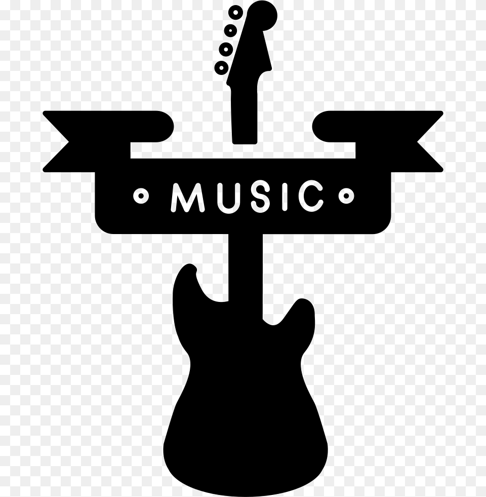 Music Banner And A Guitar Silhouette Guitar Banner, Cross, Symbol, Musical Instrument, Stencil Png Image