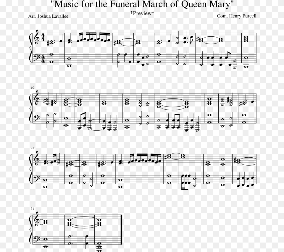Music For The Funeral March Of Queen Mary Purcell Funeral March Canzona, Gray Free Transparent Png