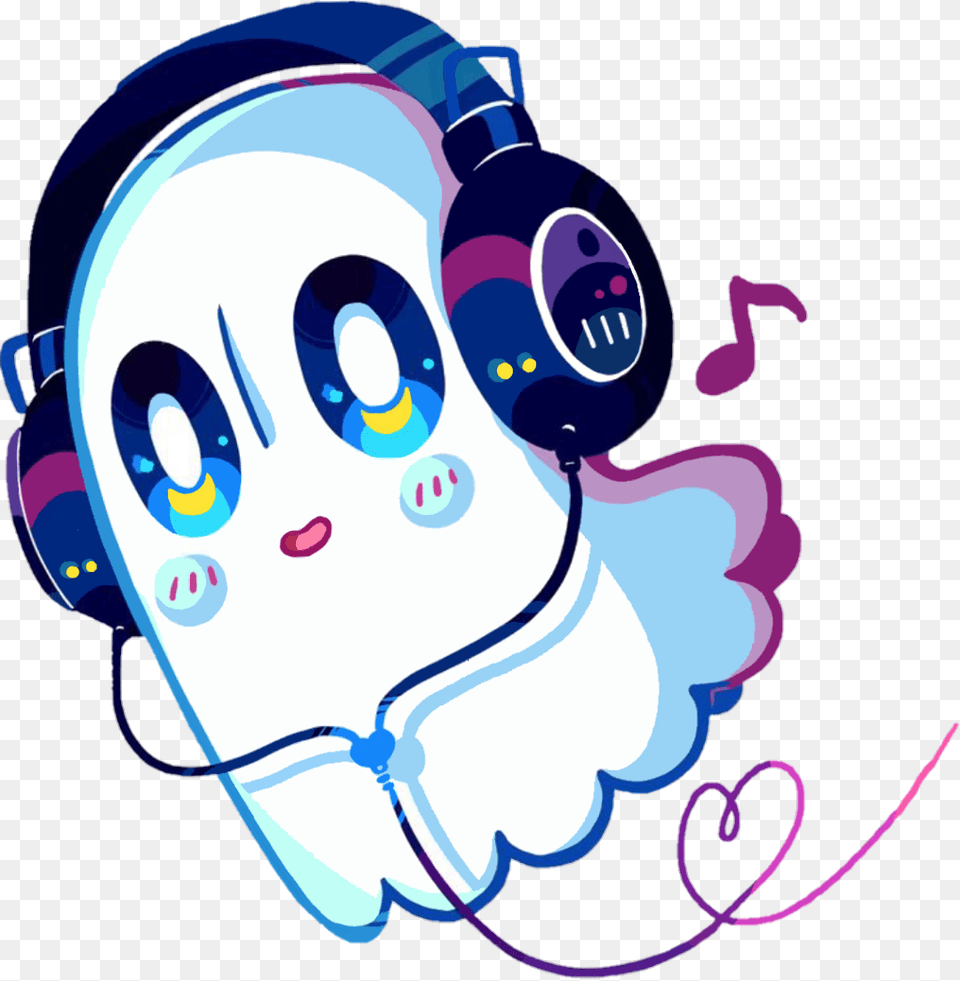 Music Ghost Cute Colorful Love Heart Halloween Ghost With Headphones Undertale, Electronics, Art Free Png Download