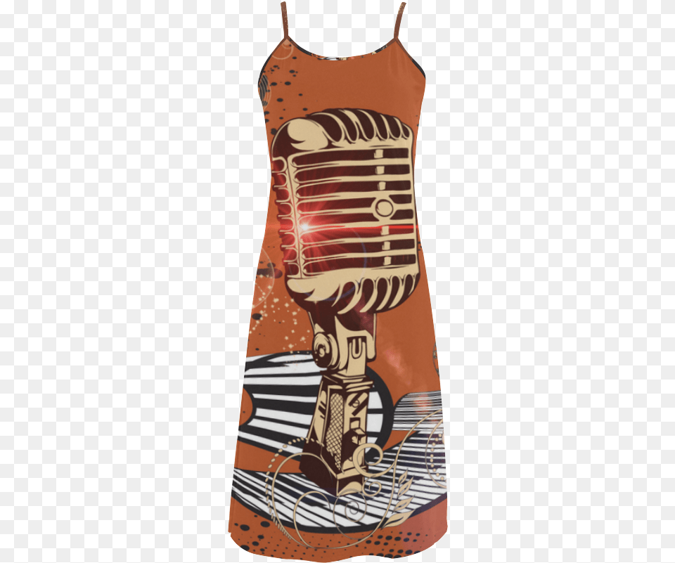 Music Golden Microphone And Piano Alcestis Slip Dress One Piece Garment, Clothing, Electrical Device, Tank Top Png