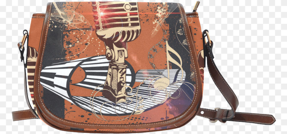 Music Golden Microphone And Piano Saddle Baglarge Handbag, Accessories, Bag, Purse Png Image