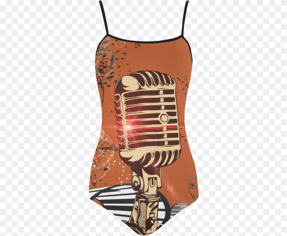 Music Golden Microphone And Piano Strap Swimsuit Microphone, Electrical Device, Clothing, Swimwear, Home Decor Free Transparent Png