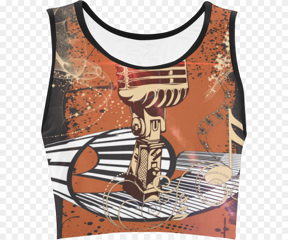 Music Golden Microphone And Piano Women S Crop Top Active Tank, Clothing, Tank Top, Person Free Png Download