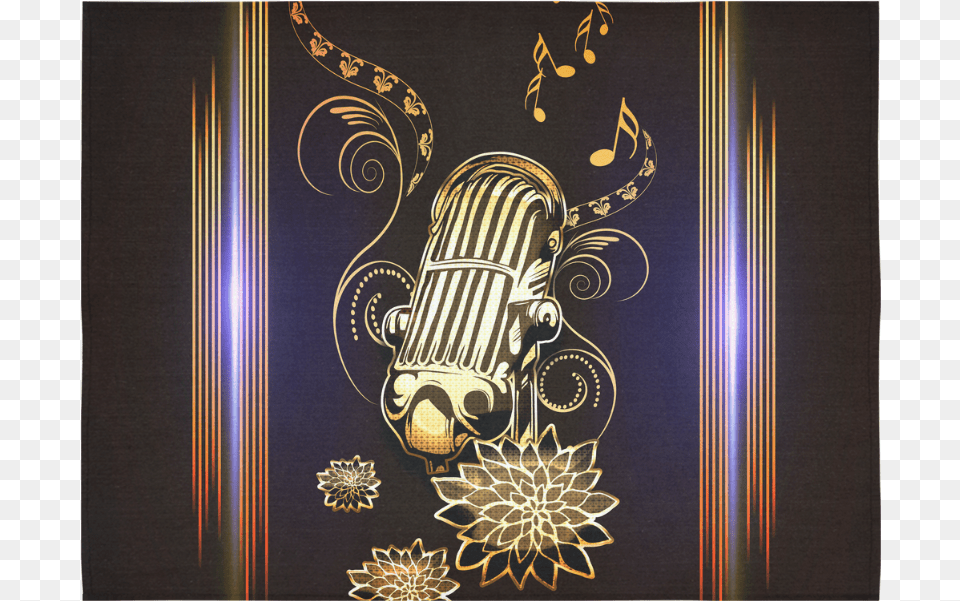 Music Golden Microphone Cotton Linen Wall Tapestry Motif, Art, Graphics, Floral Design, Pattern Png Image