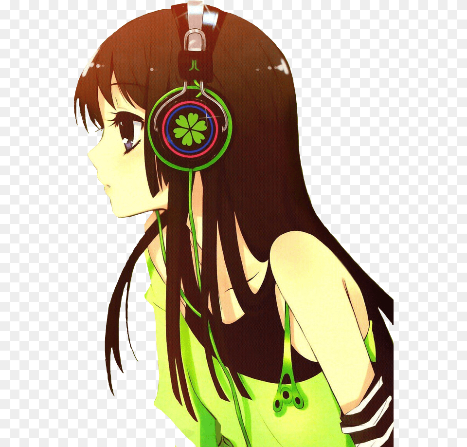 Music Headphones Anime Animegirl Green Animegirls, Adult, Publication, Person, Female Free Png