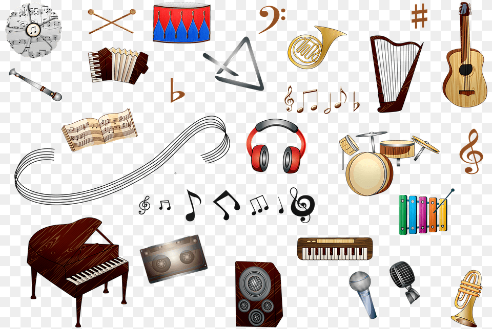 Music Instruments Piano Guitar Cymbal Organ, Keyboard, Musical Instrument, Electrical Device, Microphone Png Image