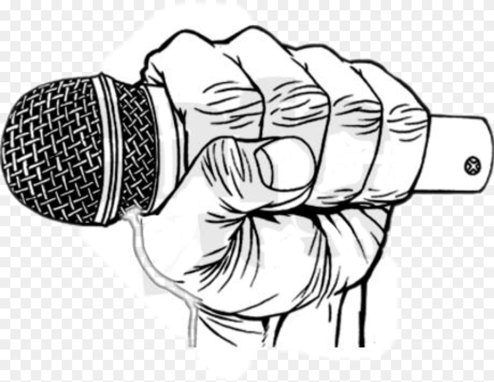 Music Mic Freetoedit Microphone In Hand Drawing, Electrical Device, Body Part, Person, Adult Free Transparent Png
