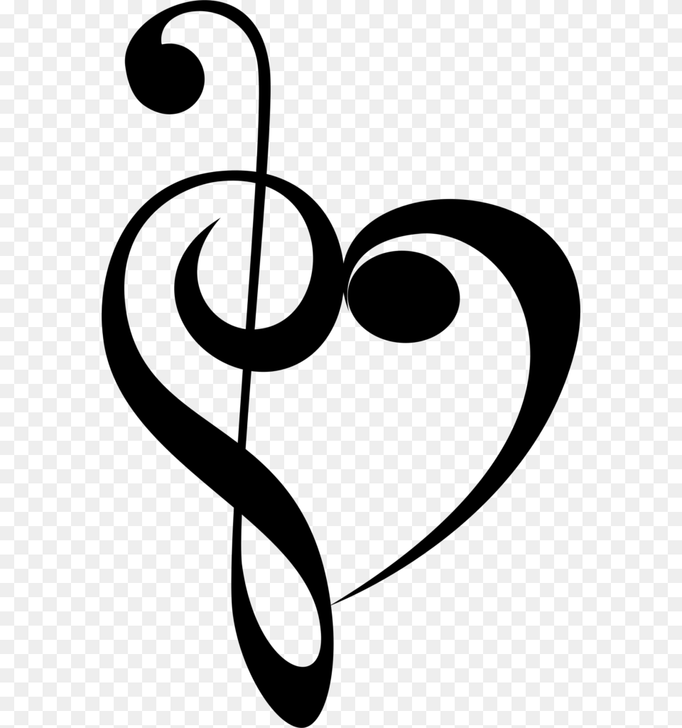 Music Notes Heart Clipart Of Winging, Gray Png
