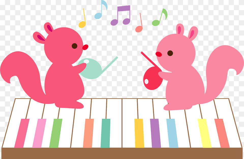 Music Notes Squirrels And A Piano Keyboard Clipart, Animal, Mammal, Pig Png Image