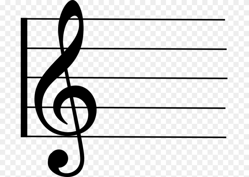Music Notes Treble Clef On Stave, Gray Png