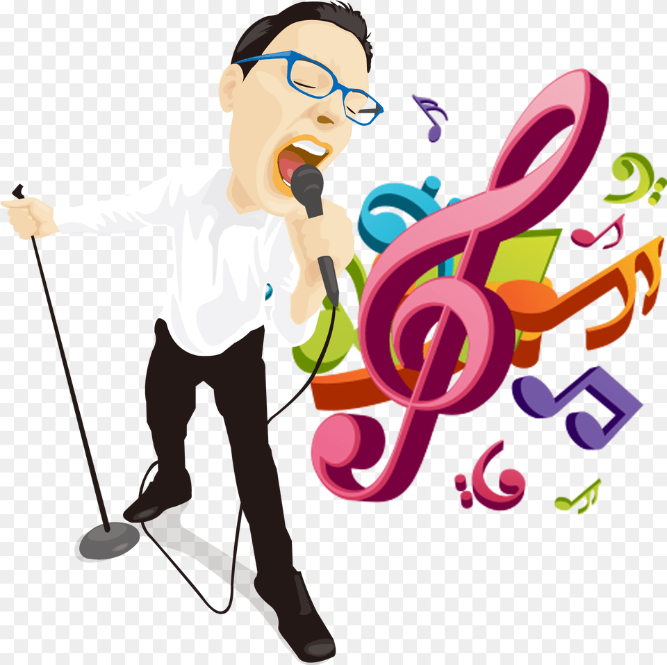 Musical Illustration Singing Man Sing A Song, Graphics, Art, Person, Accessories Free Png Download