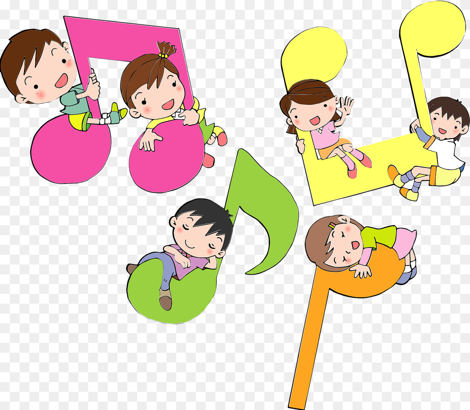 Musical Notes And Children Design Clipart, Baby, Person, Face, Head Free Png Download