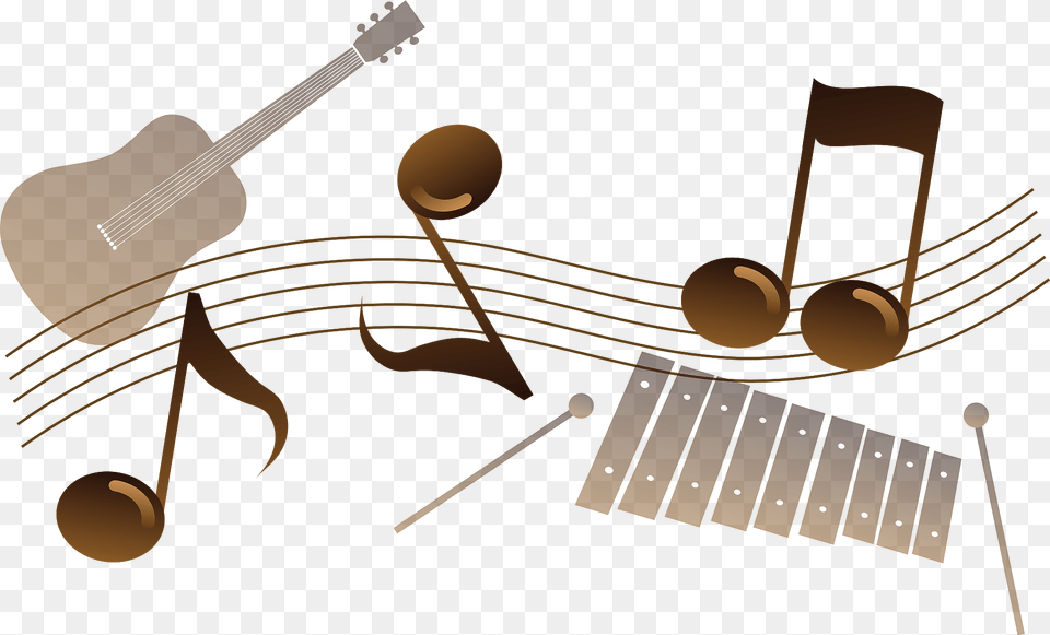 Musical Notes And Instruments In Brown Clipart, Musical Instrument, Guitar Free Transparent Png