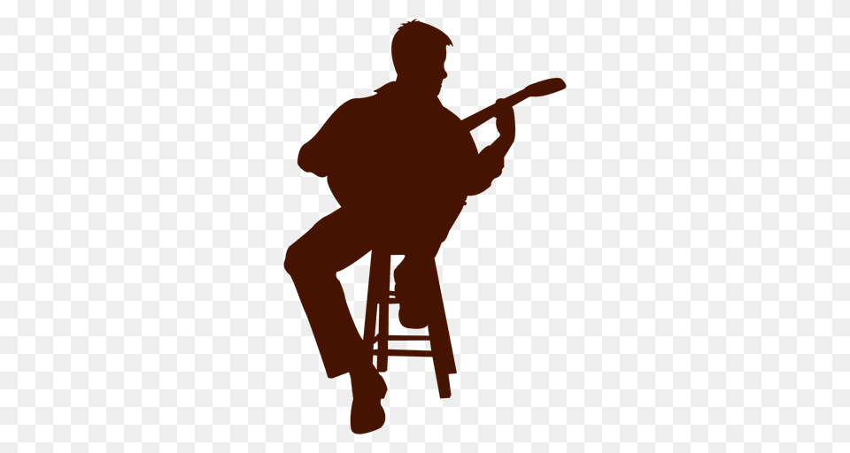 Musician Seated Guitarist Silhouette, Adult, Male, Man, Person Free Png