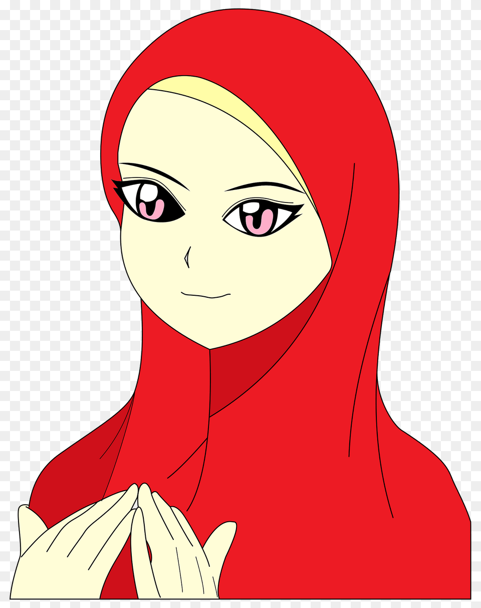 Muslim Woman In A Red Hijab Clipart, Adult, Female, Person, Face Png Image