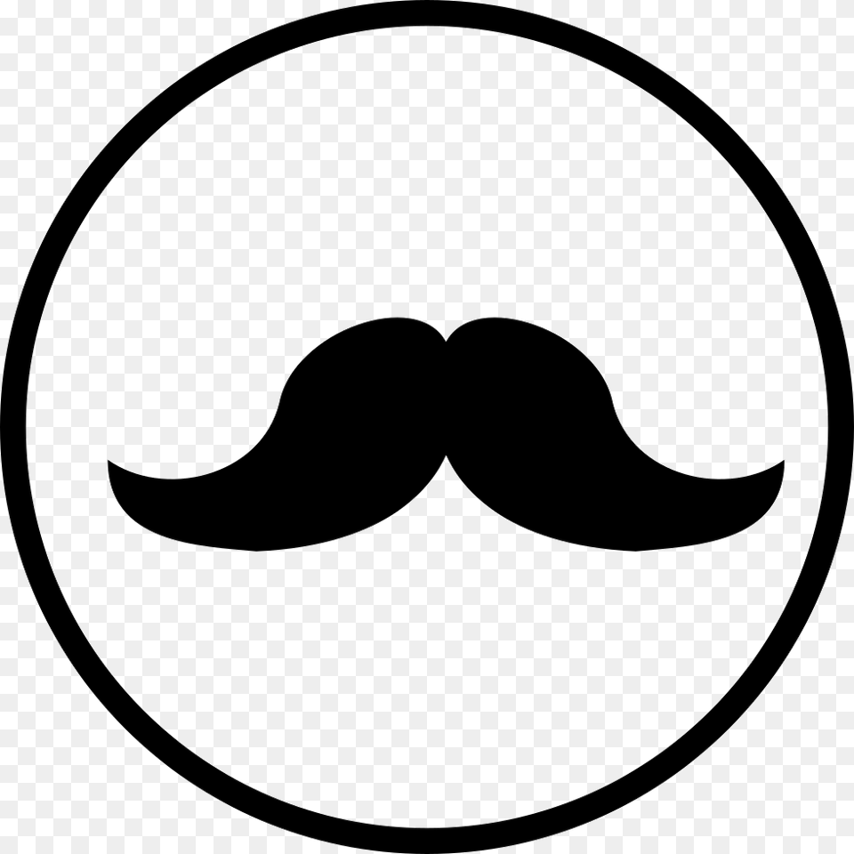 Mustache In A Circle Mustache White Outline, Face, Head, Person, Disk Free Png