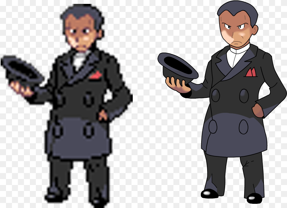 My Attempt At Making A Vector Image Of Giovanni39s Hgss Pokemon Giovanni Sprite, Clothing, Coat, Baby, Person Free Png
