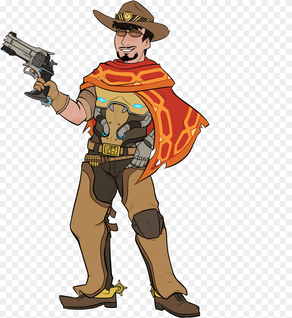 My Dear Travis Cosplaying As Mccree From Overwatch Cartoon, Clothing, Hat, Adult, Person Free Transparent Png