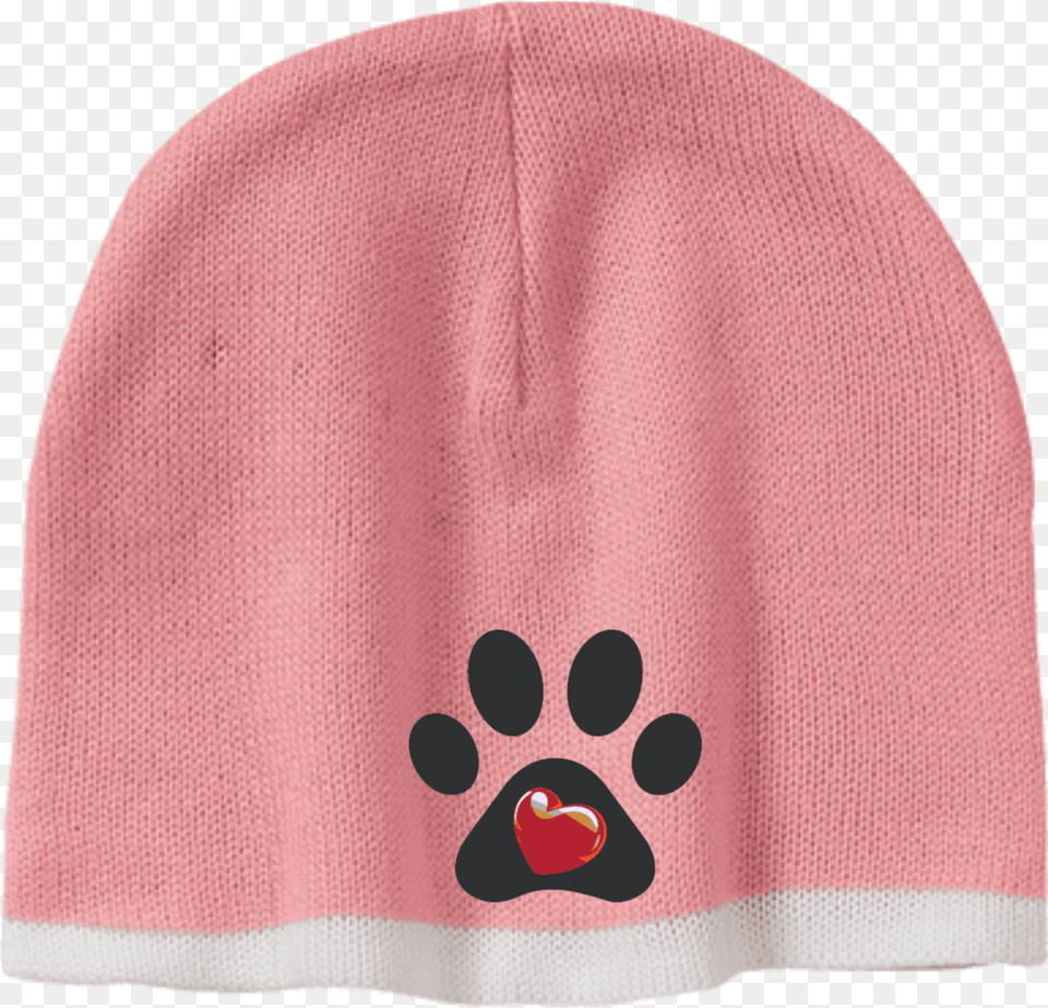 My Heart Paw Print Embroidered Beanie Download Beanie, Cap, Clothing, Hat, Swimwear Png Image