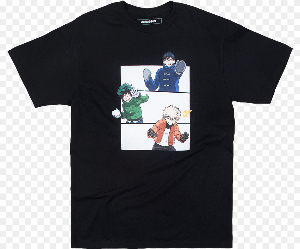 My Hero Academia Snow Ball Fight Black Tee Active Shirt, Clothing, T-shirt, Baby, Person Png