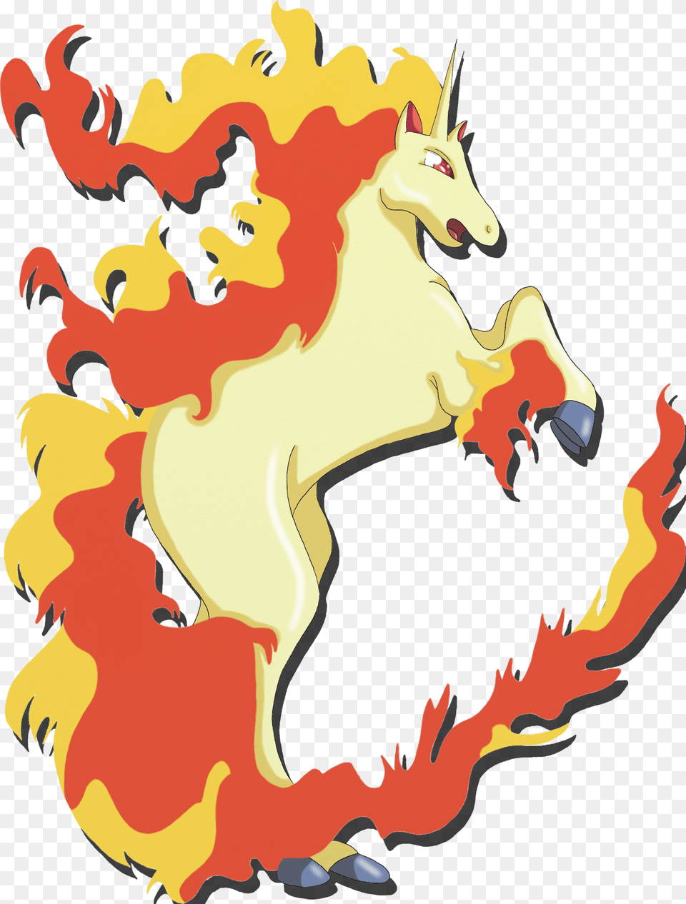 My Nickname For Rapidash Is Bob The Unicorn On Fire Rapidash Transparent, Animal, Mammal, Dinosaur, Reptile Png Image