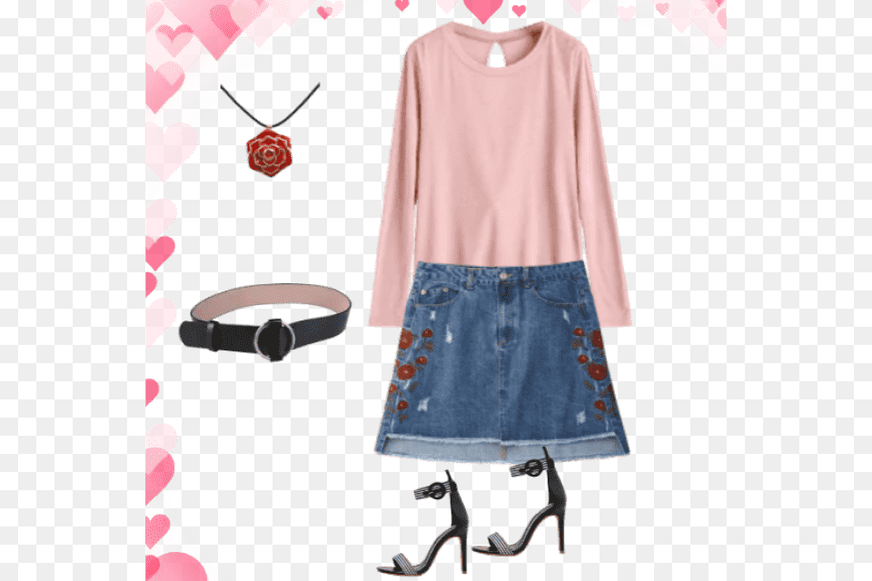 My Outfit Of The Day Denim Skirt Zaful Heels Belt A Line, Blouse, Clothing, Long Sleeve, Sleeve Png Image