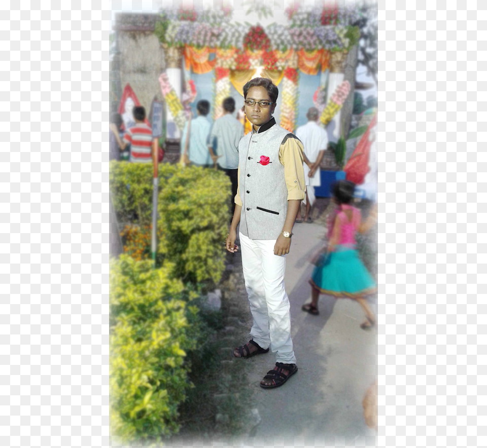 My Pic At Saraswati Puja Photograph, Standing, Person, Potted Plant, Plant Free Png Download