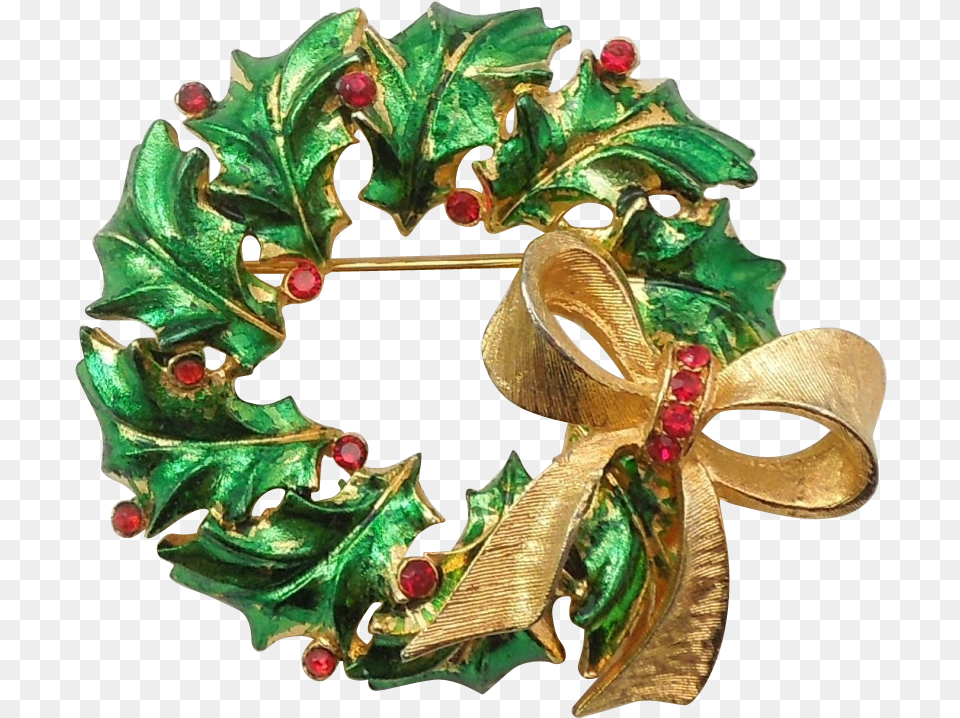 Mylu Green Christmas Holly Wreath Pin With Red Stones Wreath, Accessories, Jewelry, Wedding, Person Free Transparent Png