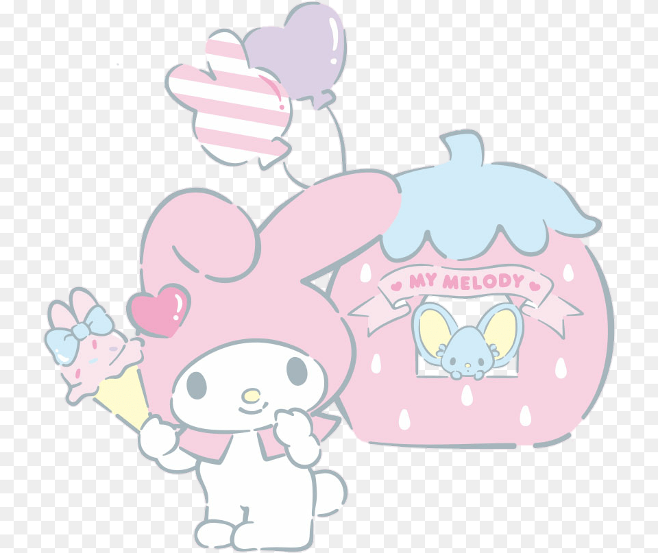 Mymelody Melody Mouse Icecream Pink Cute Balloon Strawb Balloon, Face, Head, Person Free Png Download