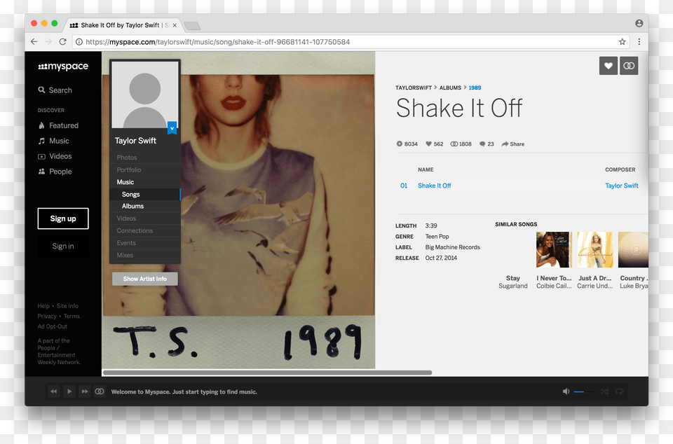 Myspace Taylor Swift 1989 Vinyl Pink, File, Webpage, Electronics, Screen Png Image