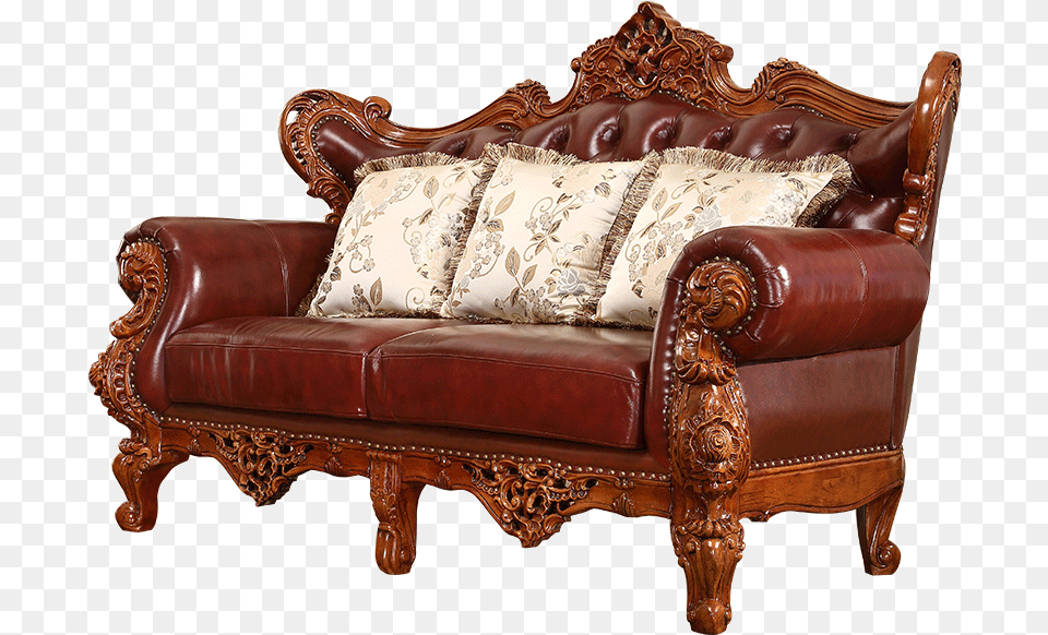 N 256 Occident Old Style Genuine Leather Finish Solid Studio Couch, Cushion, Furniture, Home Decor, Chair Free Png