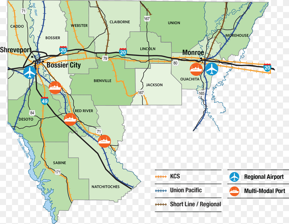N La Region Railroad Map Bossier City Railroads, Chart, Plot, Atlas, Diagram Png Image
