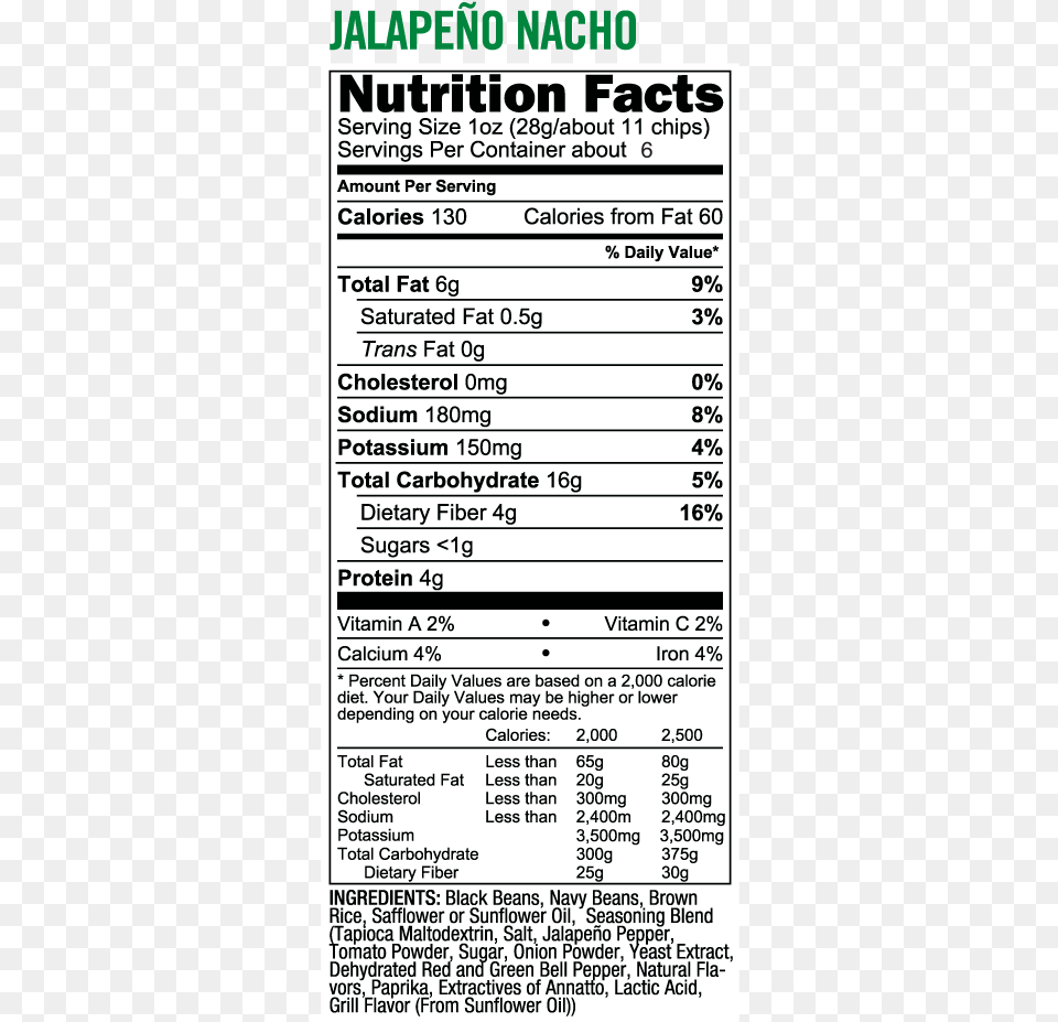 Nacho Bean Chips Nutrition Facts, Text, Menu Png Image