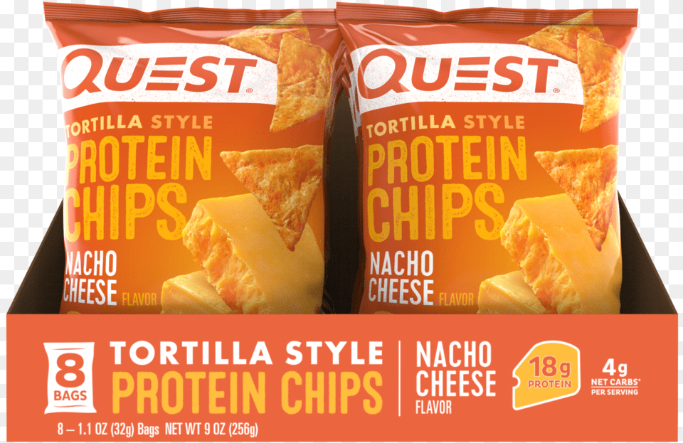 Nacho Cheese Tortilla Style Protein Chips Quest Protein Chips Nutrition Label, Food, Snack, Advertisement, Poster Free Png