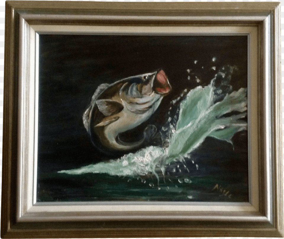 Nagle Largemouth Bass Fish Jumping Out Of Water Oil Oil Painting, Art Png
