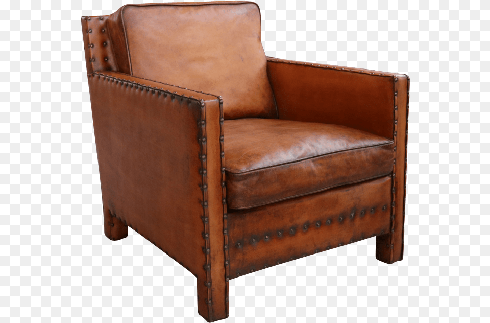 Nail Head Arm Chair In Distressed Leather Club Chair, Armchair, Furniture, Couch Png