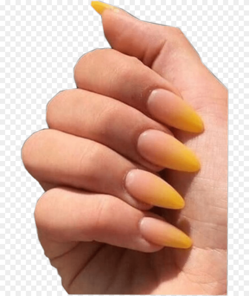 Nails Acrylicnails Acrylic Yellow Hand Aesthetic Design Pale Yellow Nail, Body Part, Finger, Person, Electronics Png Image