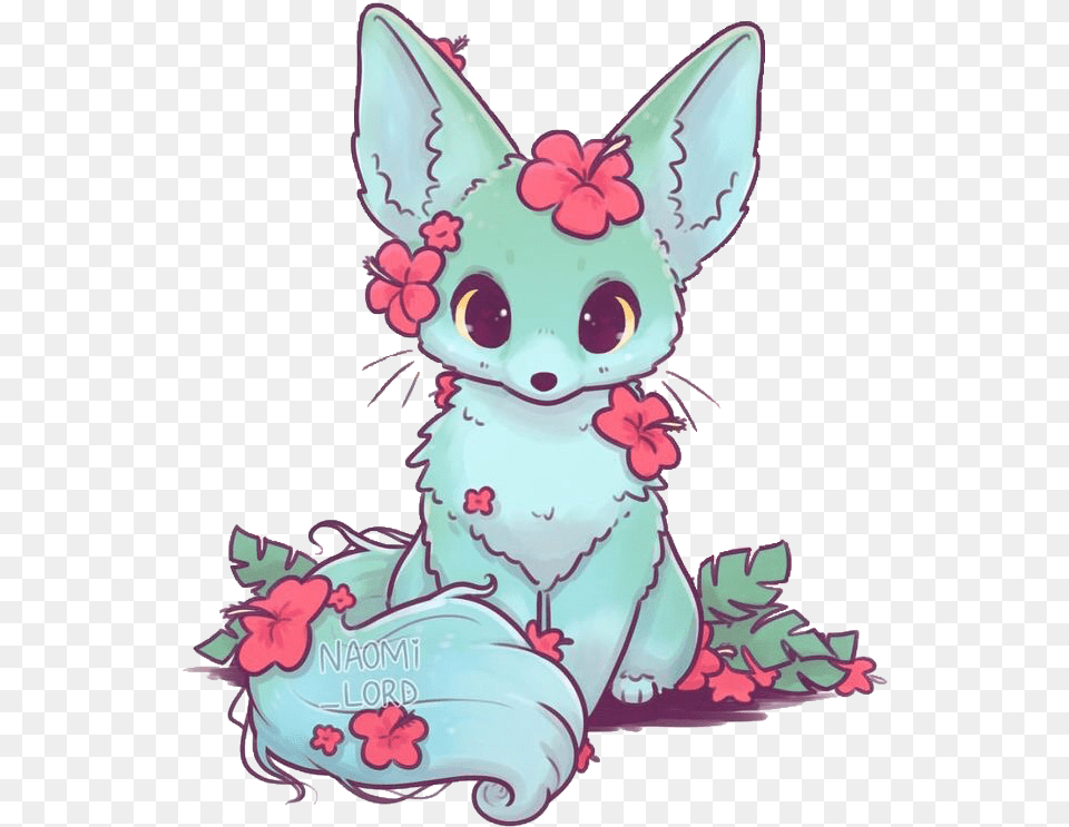 Naomilord Fox Fennecfox Green Floral Flowers Cute Fox Drawing Ideas, Baby, Person, Book, Publication Free Transparent Png