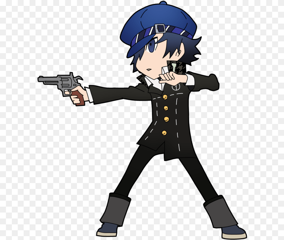 Naoto Shirogane Persona Q, Weapon, Firearm, Publication, Person Free Png Download