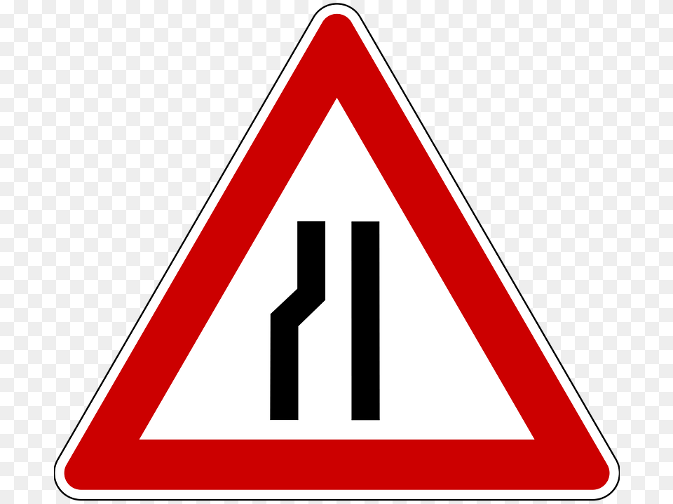 Narrow Road Warning Road Sign, Symbol, Road Sign, Dynamite, Weapon Free Transparent Png