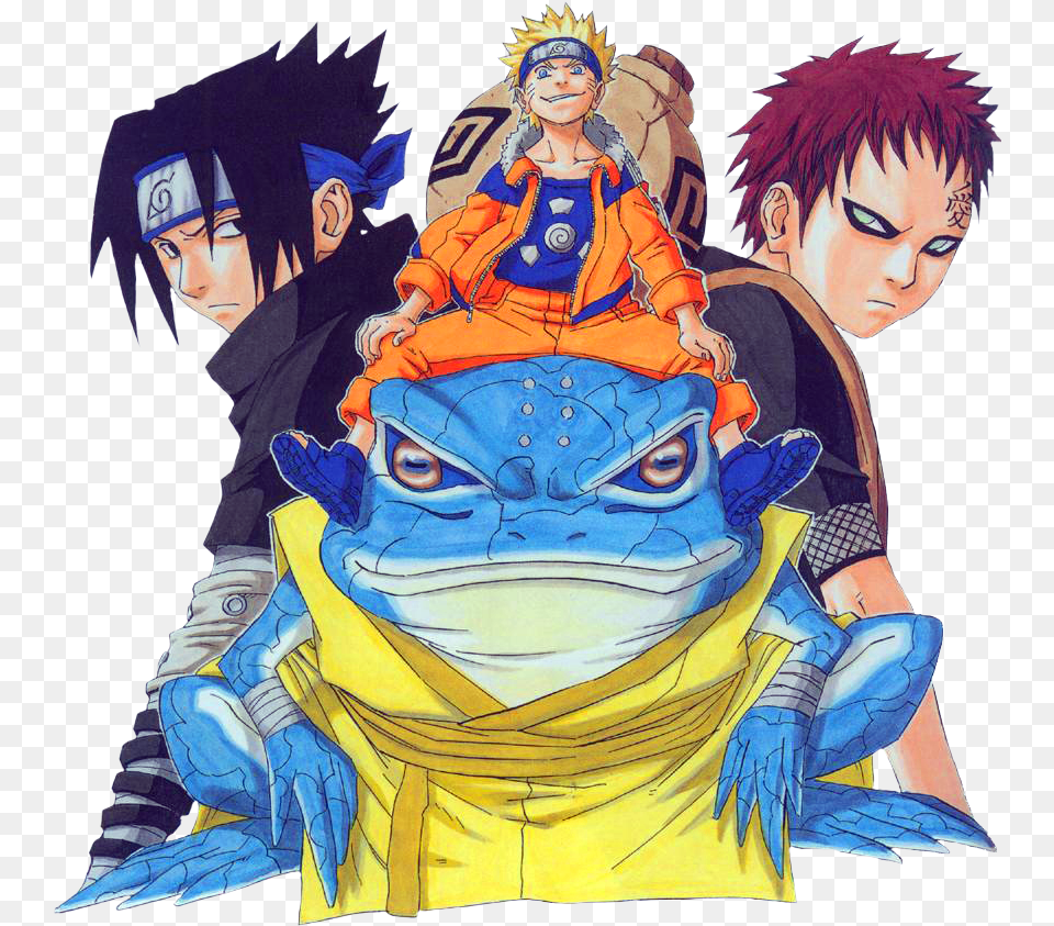 Naruto On Frog With Sasuke And Gaara Manga Naruto, Book, Comics, Publication, Baby Free Png Download