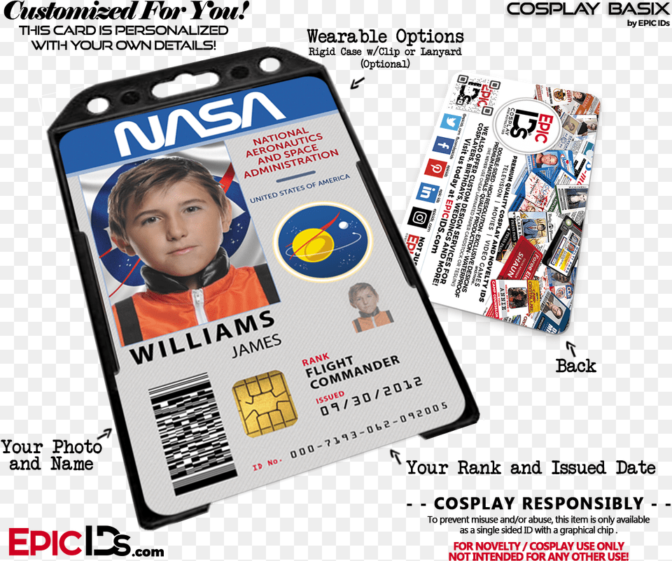 Nasa Astronaut Themed Cosplay Access Id Badgeclass Nasa Identification Badge, Text, Person, Male, Boy Free Transparent Png