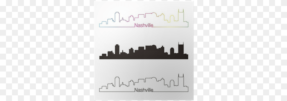 Nashville Skyline Linear Style With Rainbow Poster Nashville Skyline Silhouette, Chart, Plot Free Png