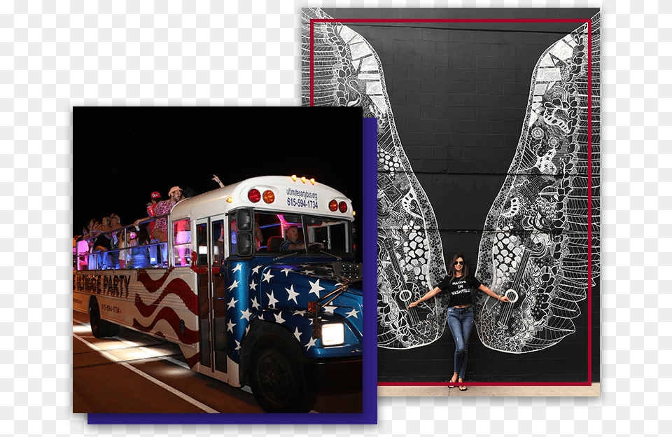 Nashville Whatliftsyou Wings Mural, Vehicle, Bus, Transportation, Adult Free Png