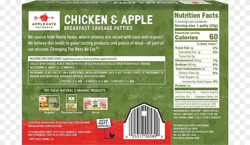 Nat Chicken Apple Patties Back Nutrition Facts, Advertisement, Poster, Animal, Bird Png Image