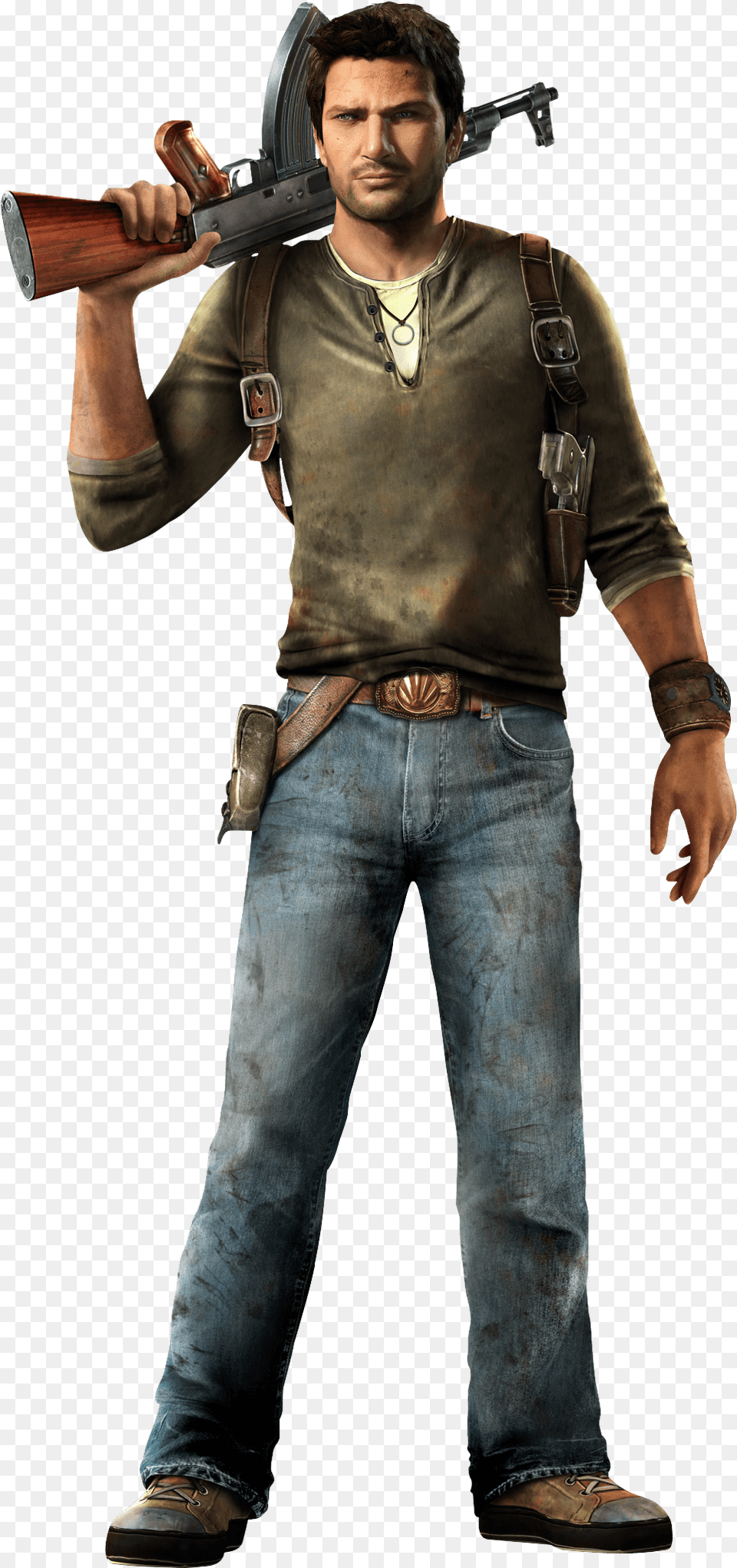 Nathan Drake From Uncharted Playstation All Stars Battle Royale Nathan Drake, Weapon, Rifle, Clothing, Pants Free Png Download