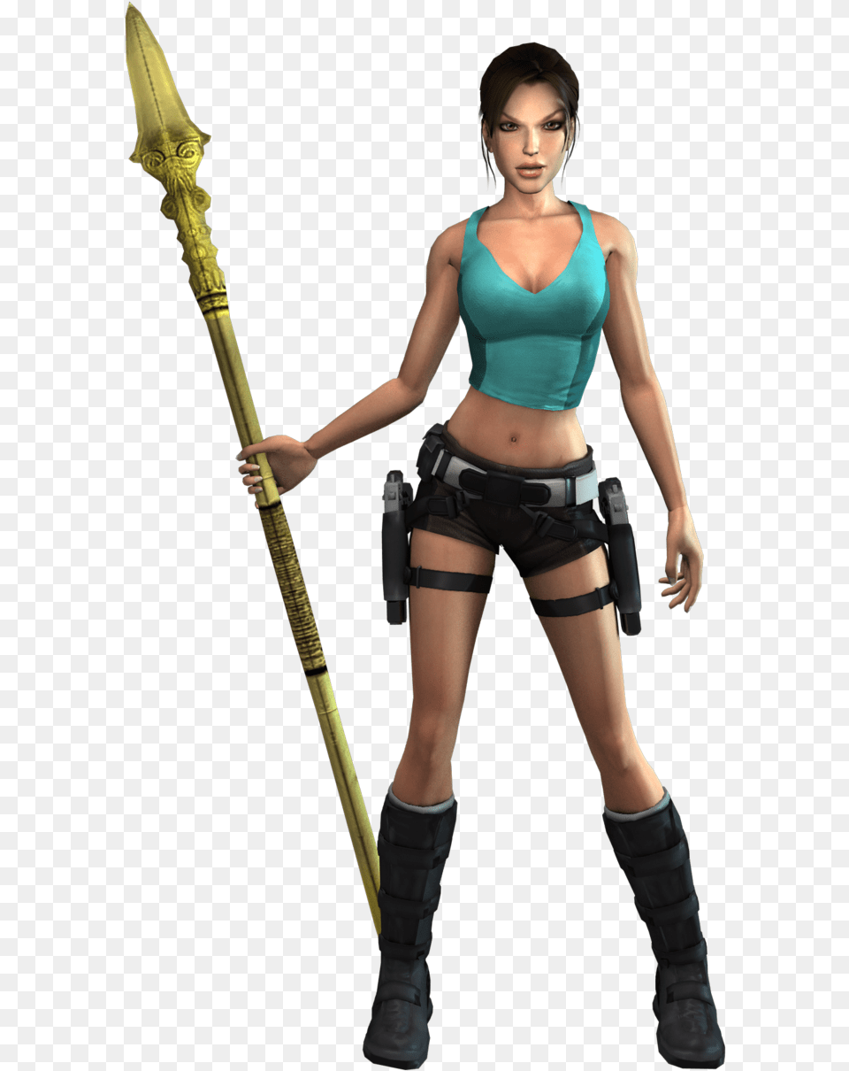 Nathan Drake Lara Croft And The Guardian Of Light Lara, Adult, Weapon, Sword, Person Free Png Download