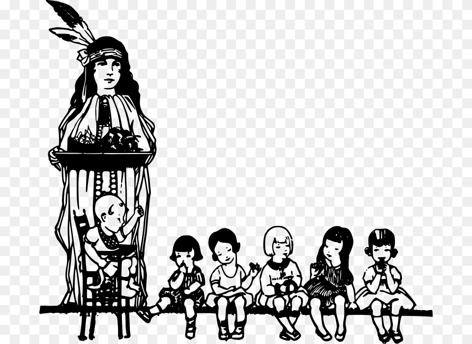 Native American And Children Native American People Line Art Black And White, Gray Free Png Download