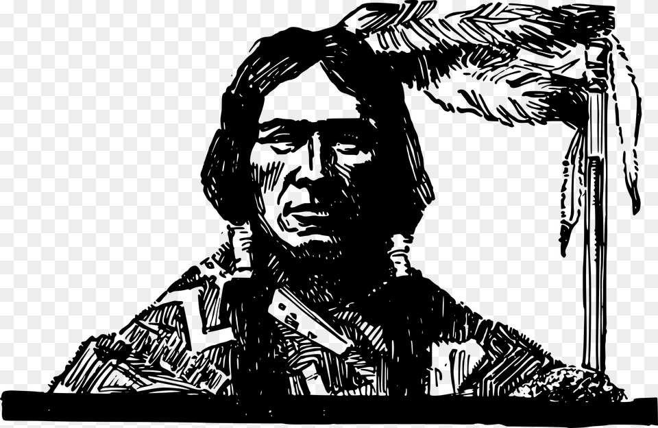 Native American Clipart Face First Nation Man Drawing, Gray Free Png